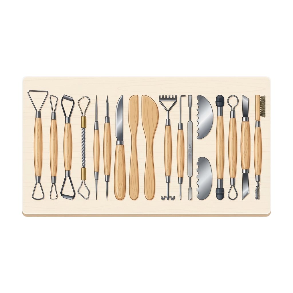 Collection of 18 different precision hand tools with wooden handles and metal tips.