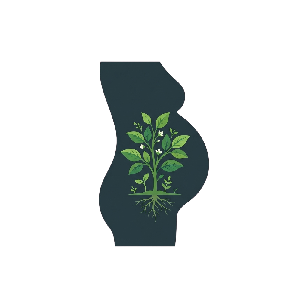 A green plant with roots growing inside a dark gray silhouette shape resembling a human torso.