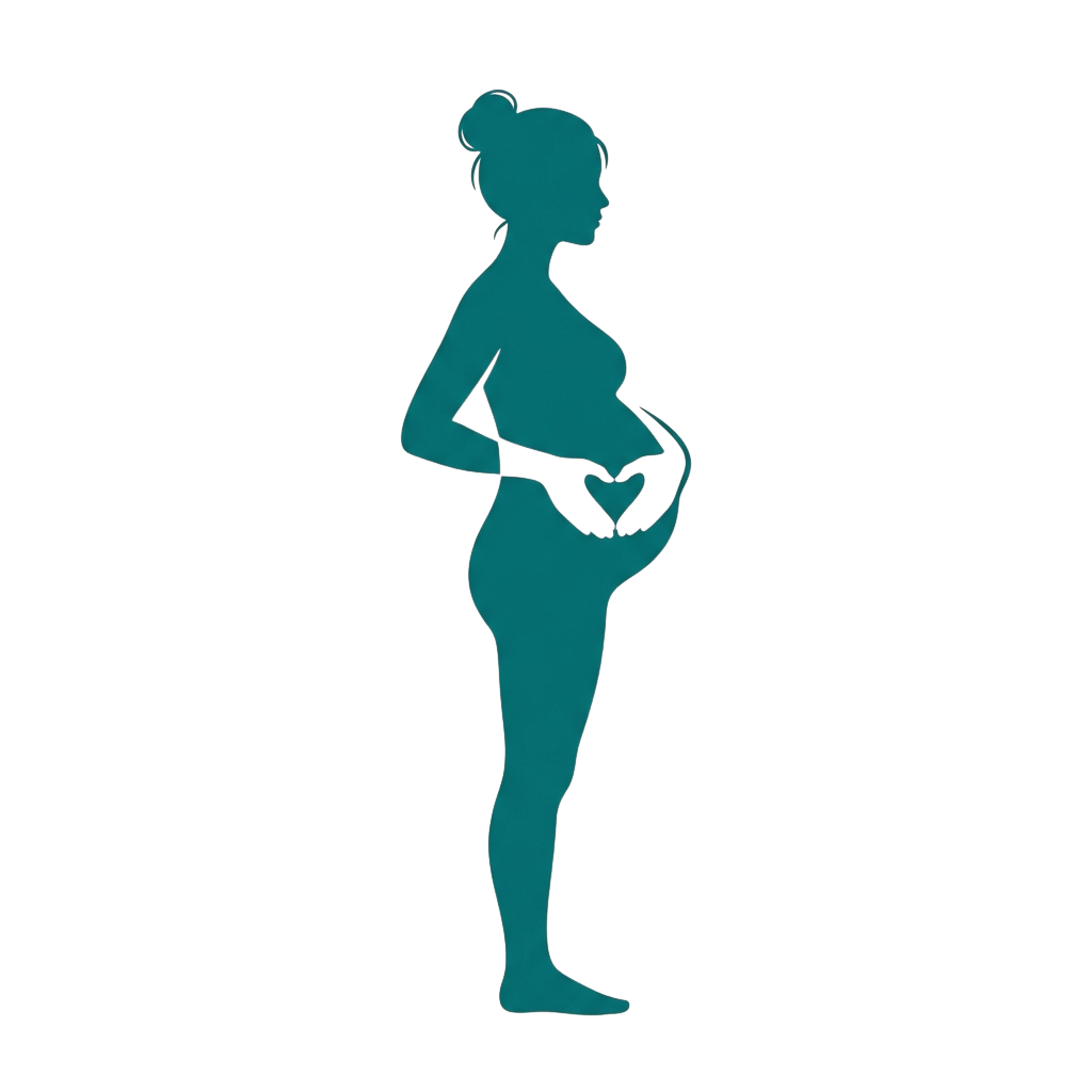 Silhouette of a pregnant woman standing with hands resting on her belly