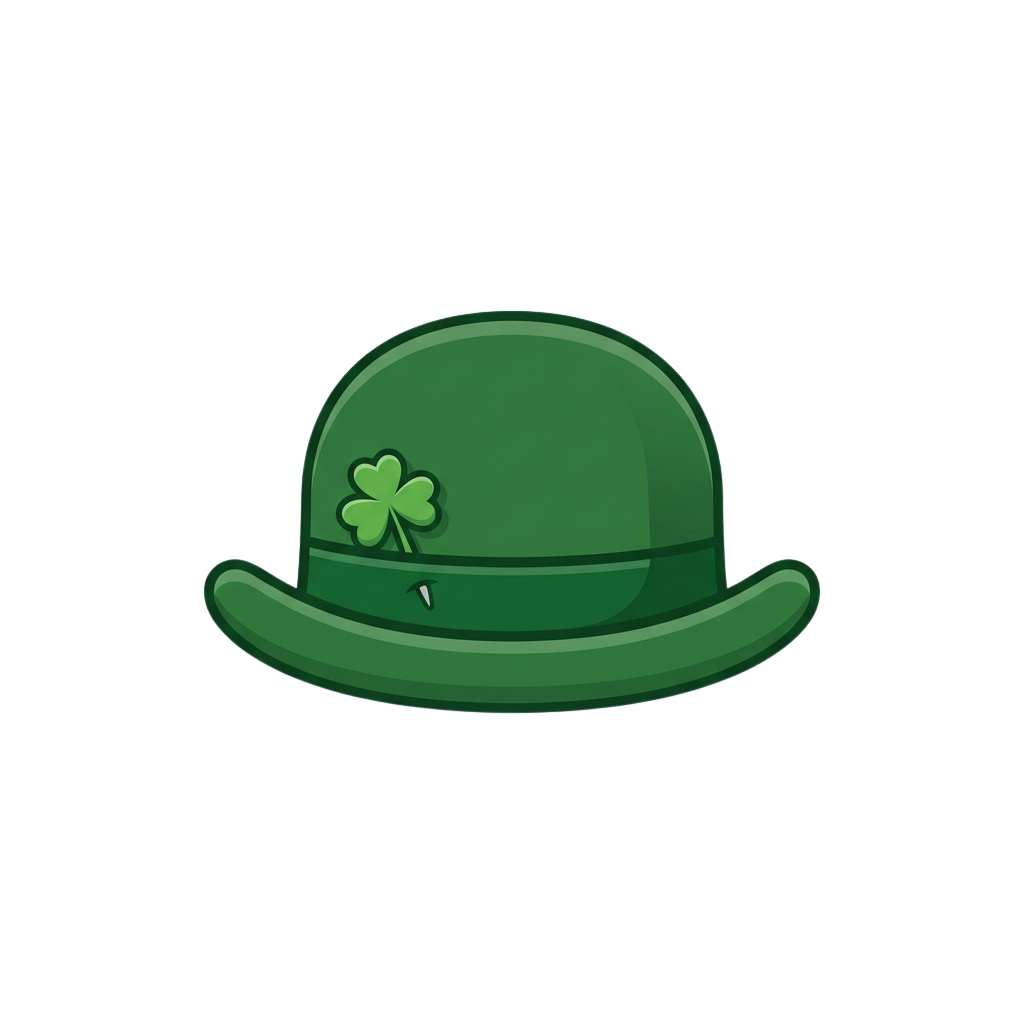 Green bowler hat featuring a bright green shamrock emblem on the side