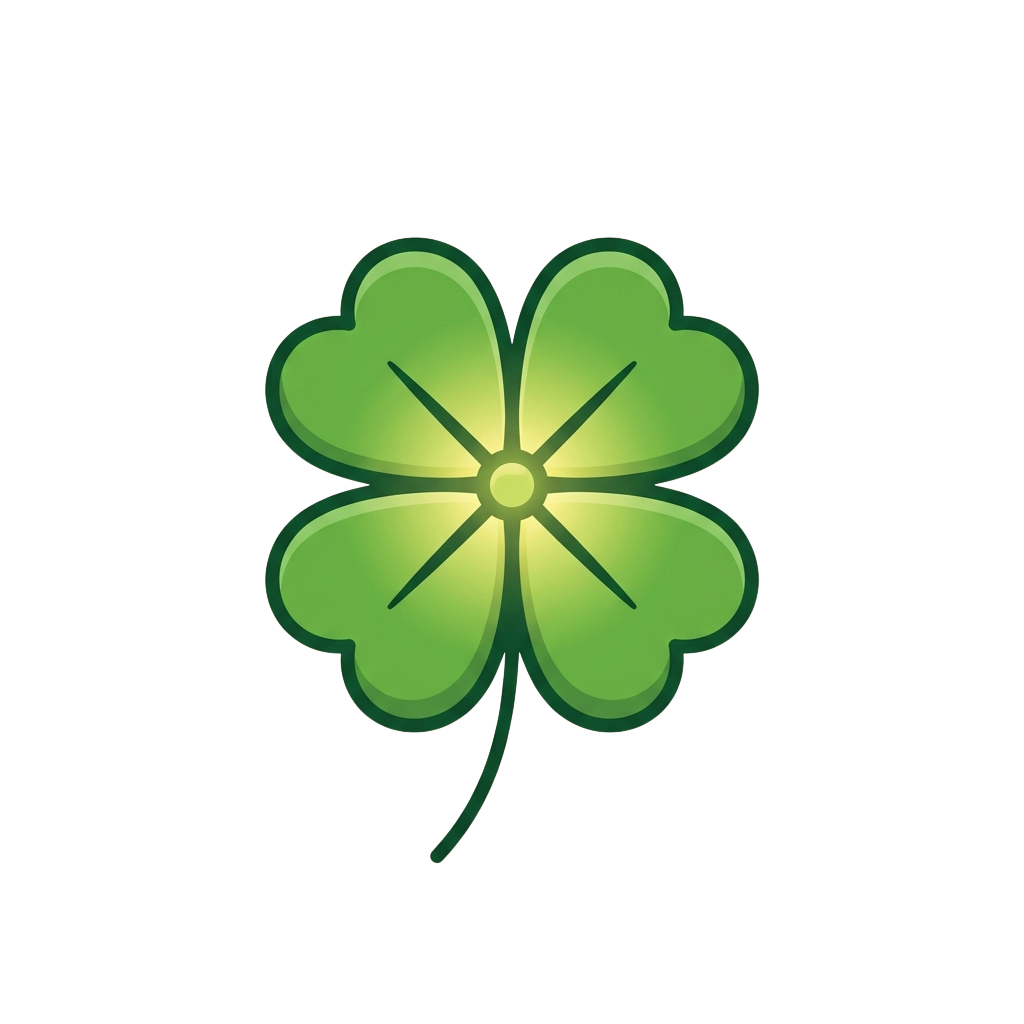 A bright green four-leaf clover with a shiny texture against a black background
