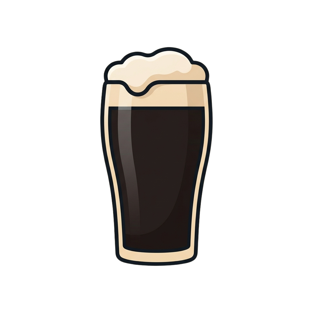 A glass filled with dark stout beer topped with creamy white froth against a black background