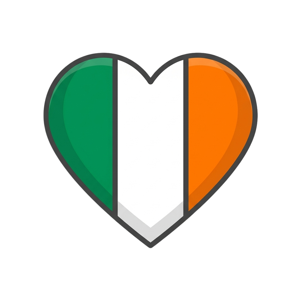 Heart shape divided into green, white, and orange vertical sections resembling the Irish flag