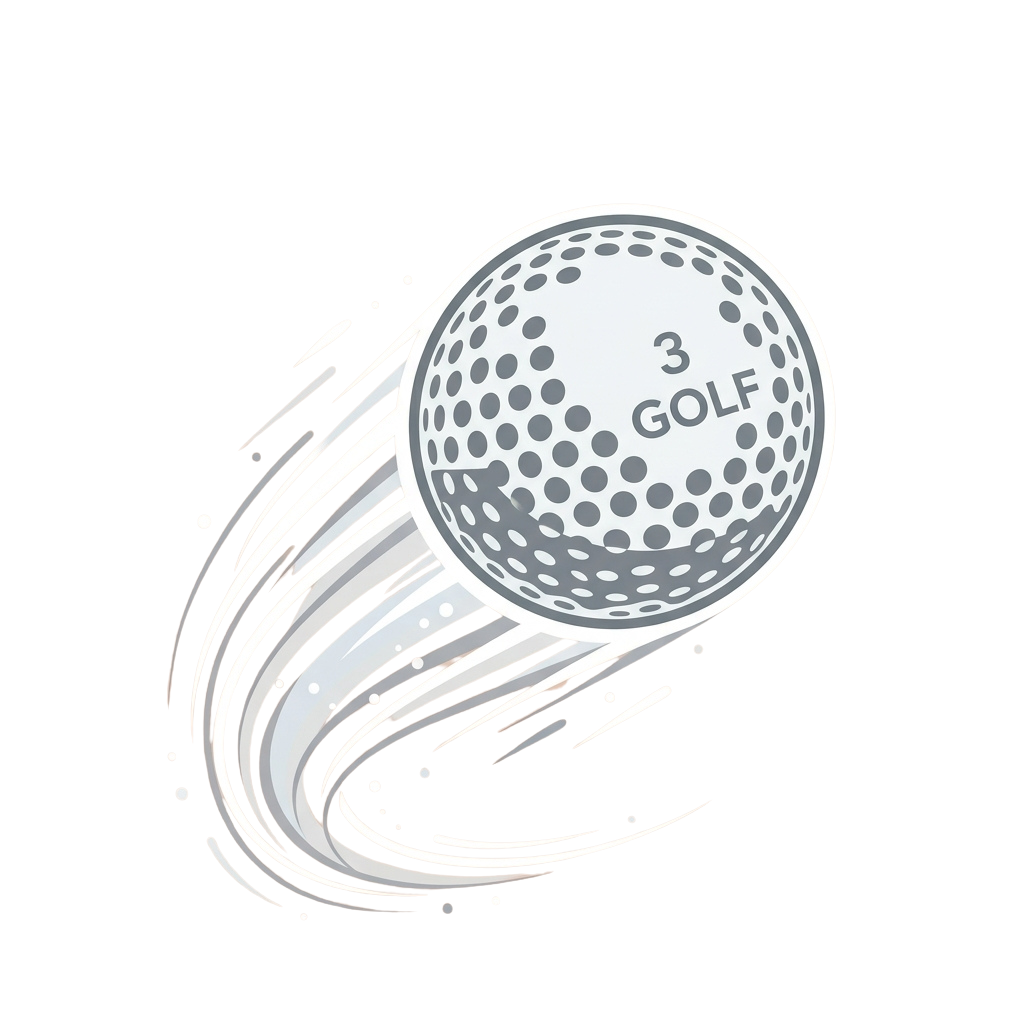 A white golf ball marked with 3 and GOLF, moving swiftly with a motion trail effect.