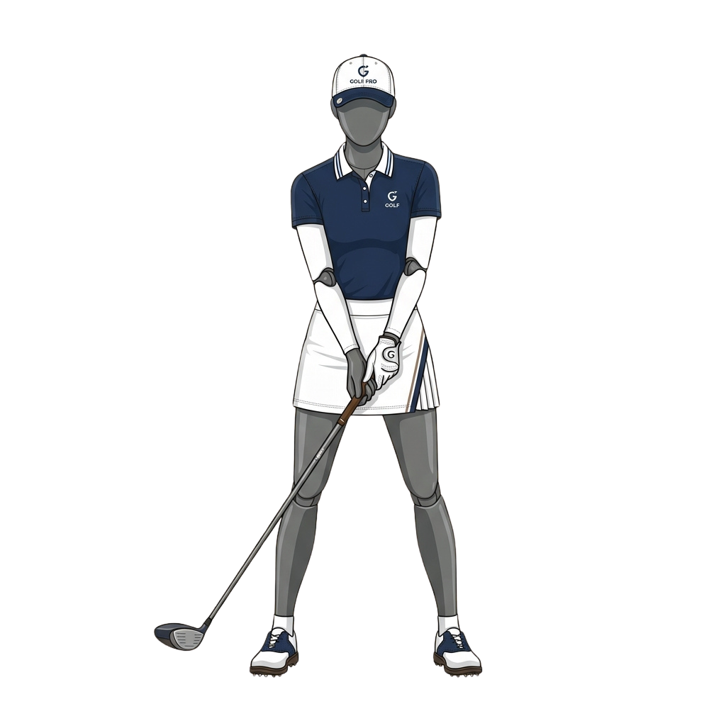 Illustration of a golfer demonstrating the correct stance and grip position for golf swing setup