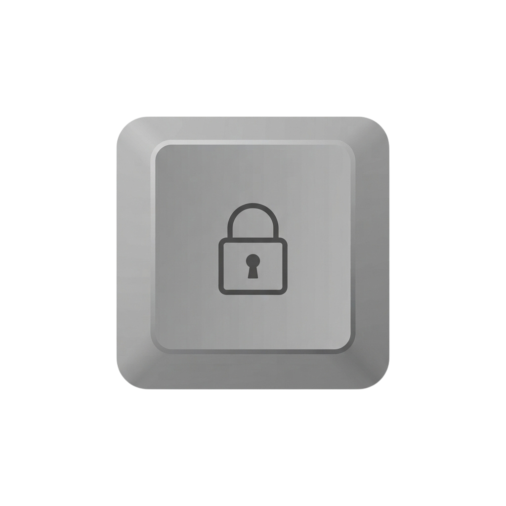 A square key with a lock symbol in the center