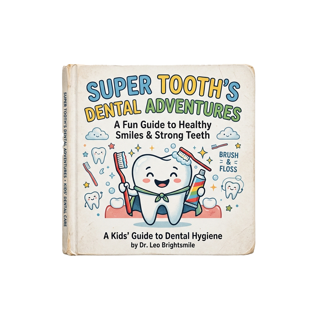 Colorful book cover showing a smiling cartoon tooth brushing its teeth with dental tools around it