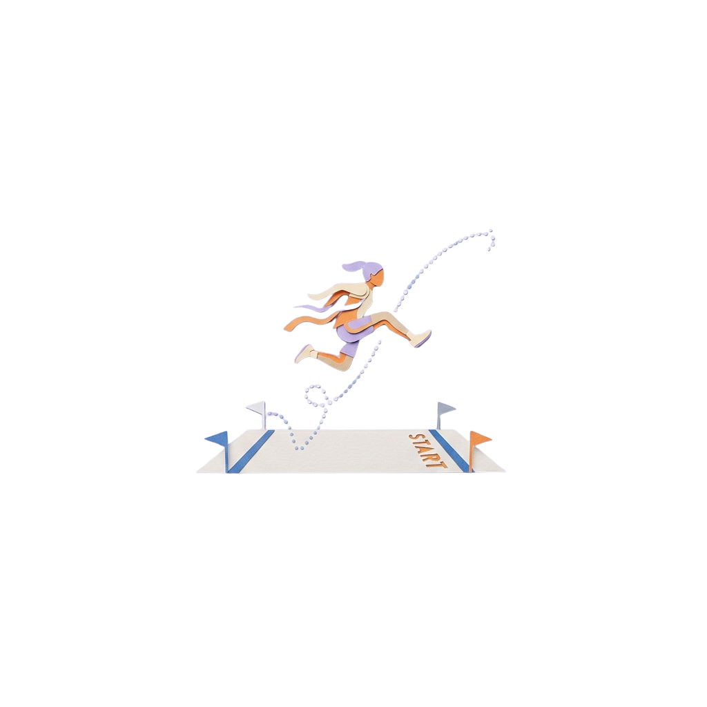 A runner jumping over a hurdle on a track field