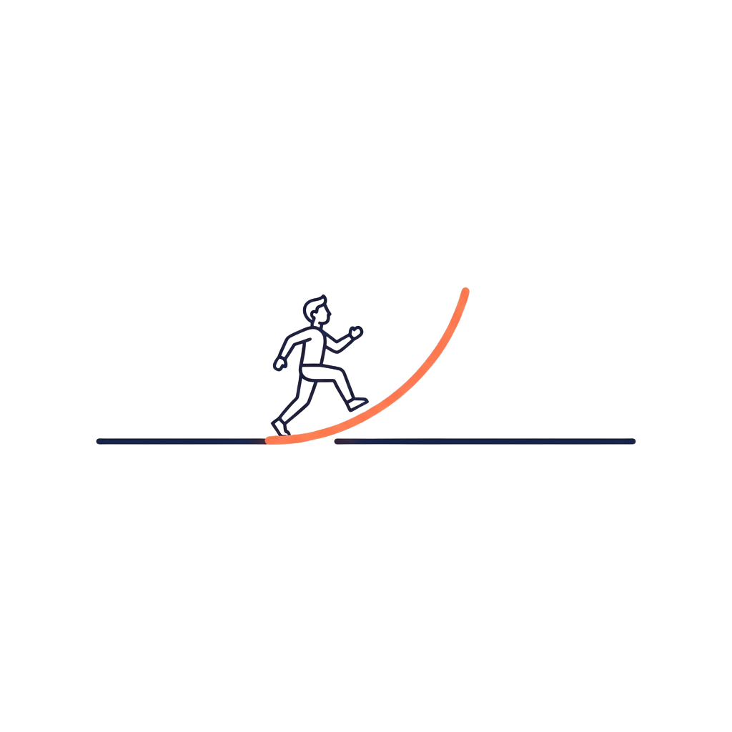 Illustration of a person surfing on a curved wave with a surfboard
