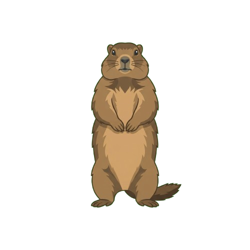 A stylized brown groundhog standing upright on its hind legs against a black background