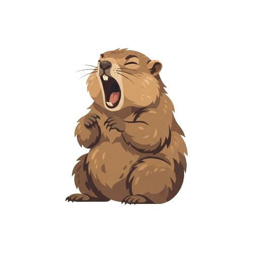 A cartoon groundhog sitting and yawning with its mouth wide open