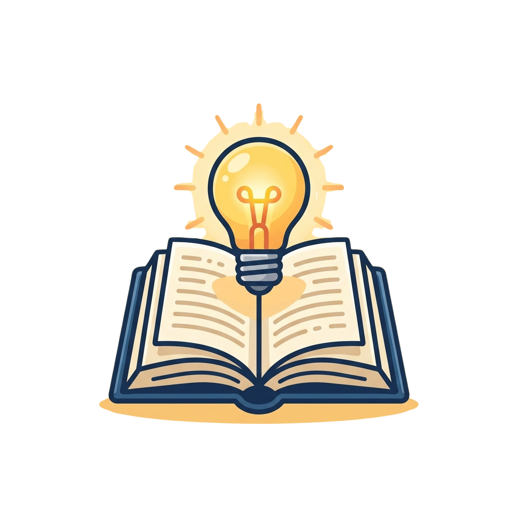 Illustration of a glowing lightbulb emerging from an open book, symbolizing inspiration and knowledge