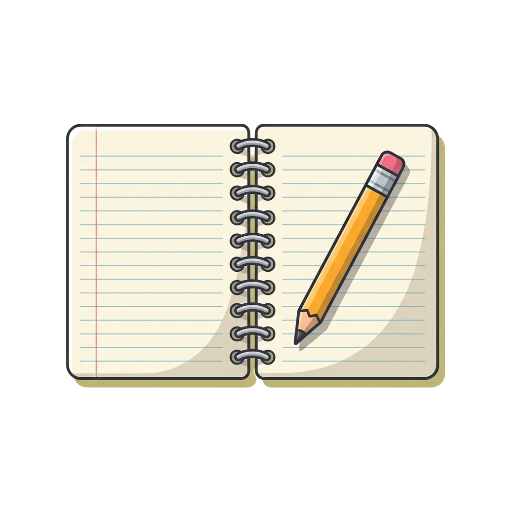 An open notebook with spiral binding and a pencil resting on the lined pages