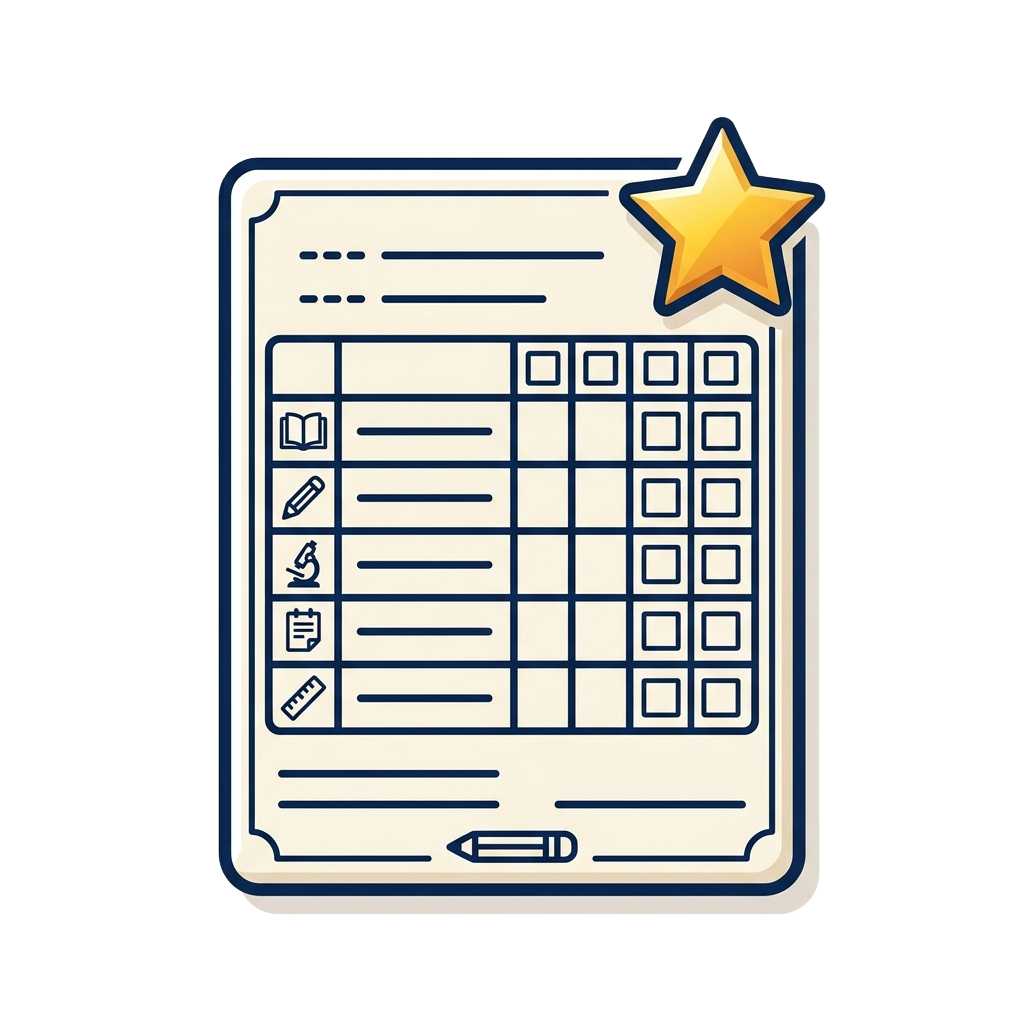 Illustration of a checklist document with icons and a star badge on top right corner