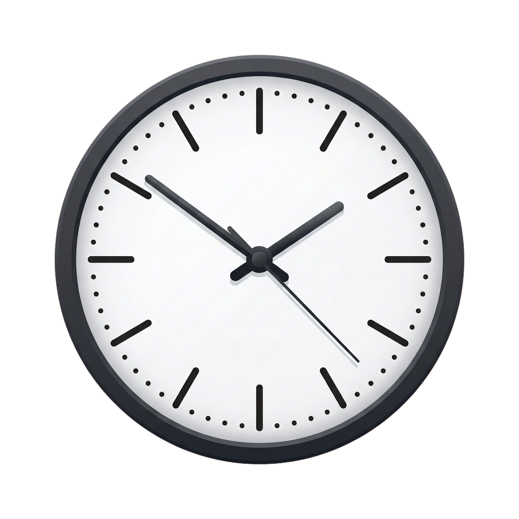 A clean analog clock with black hour and minute hands on a white face, surrounded by a dark border.