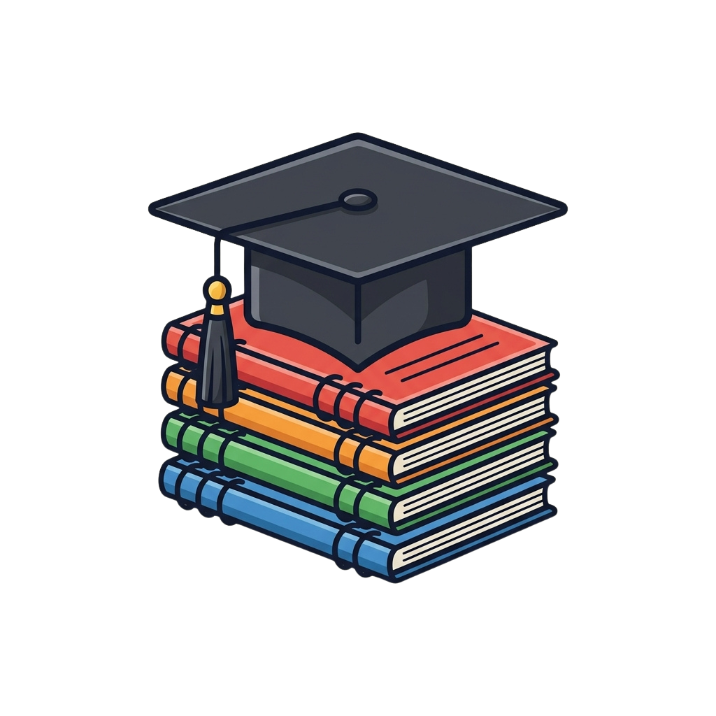 A graduation cap placed on top of a stack of colorful books