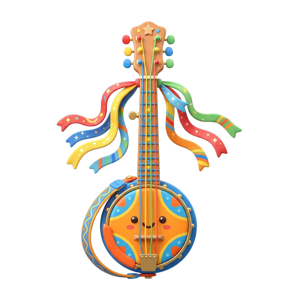 A playful guitar designed like an octopus with colorful tentacles and a smiling face on the body