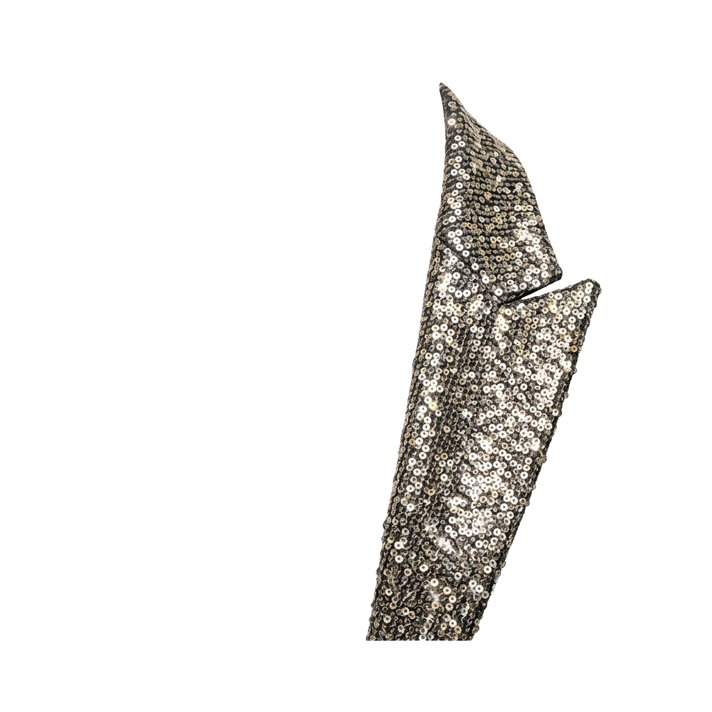 Close-up of a metallic surface with a detailed, textured, geometric pattern resembling overlapping scales or ridges.