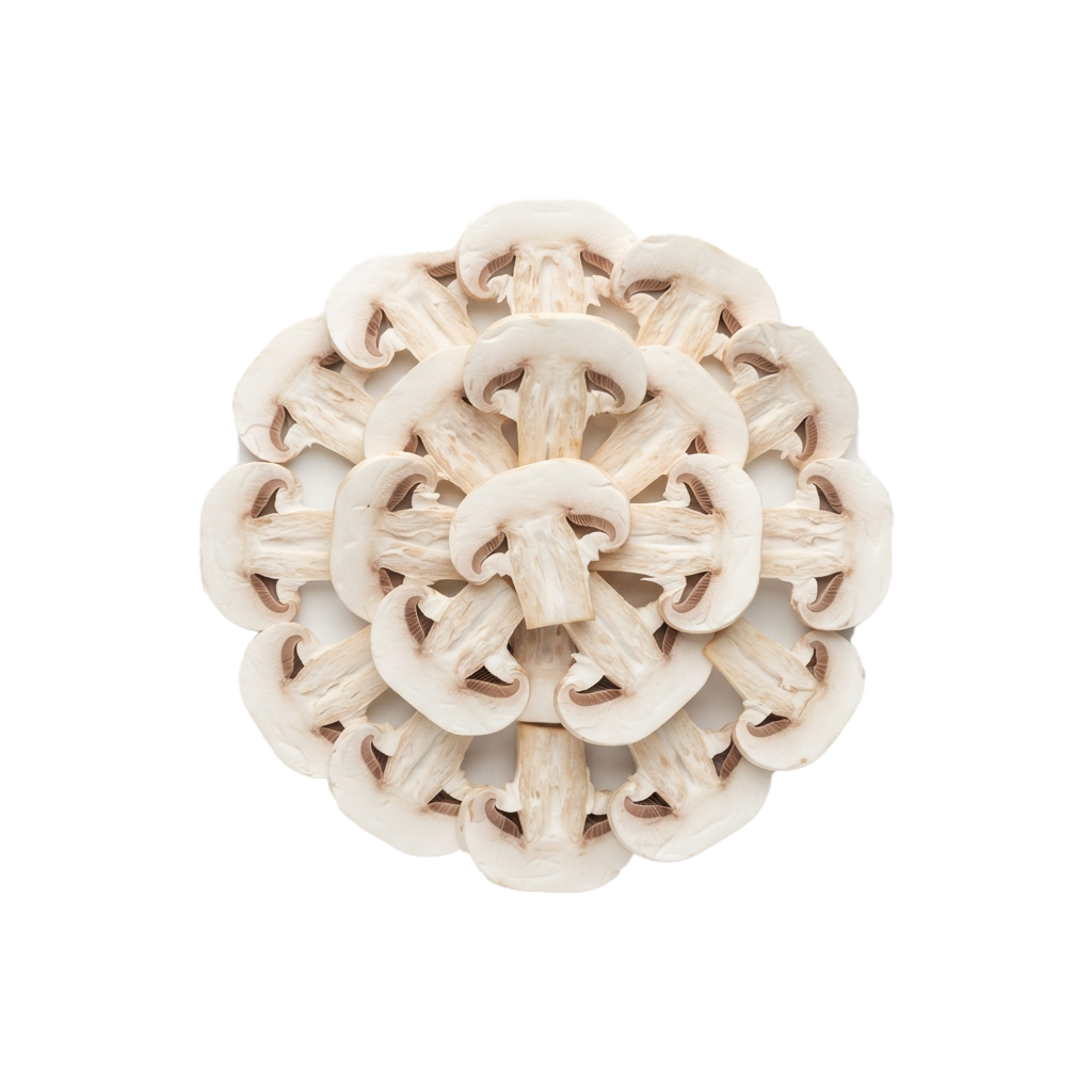 A detailed wooden sculpture resembling a cluster of mushrooms with curved stems and caps