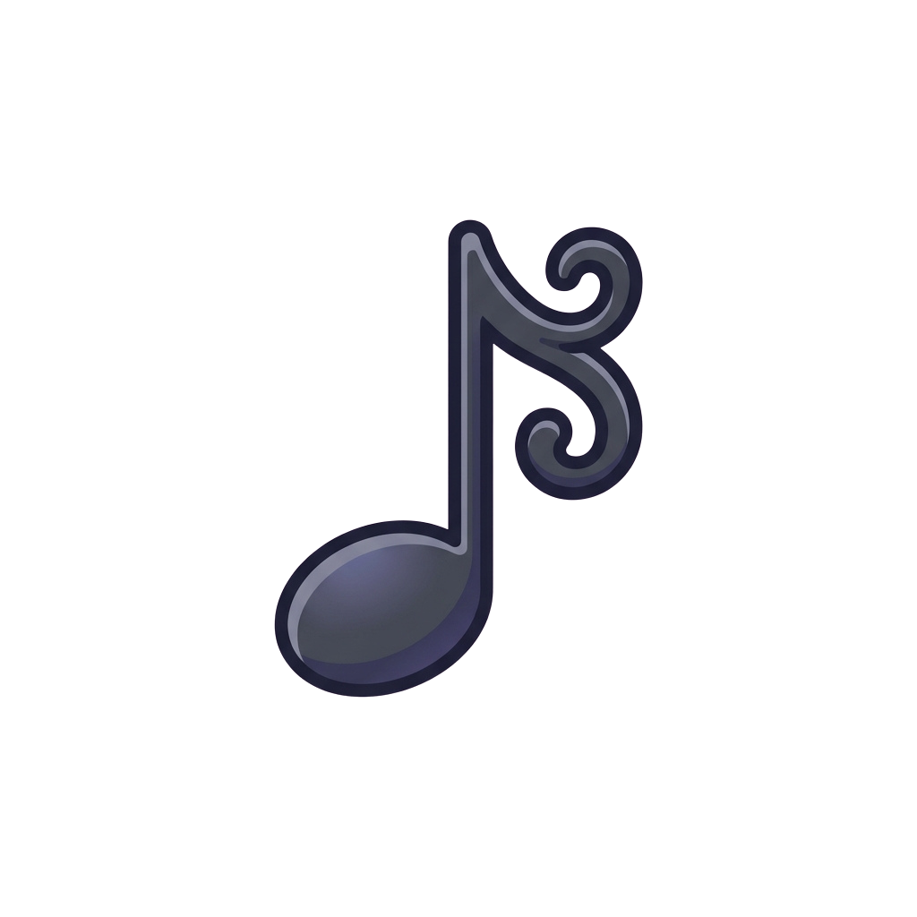 A stylized 3D musical note icon in purple color with a sleek, rounded design