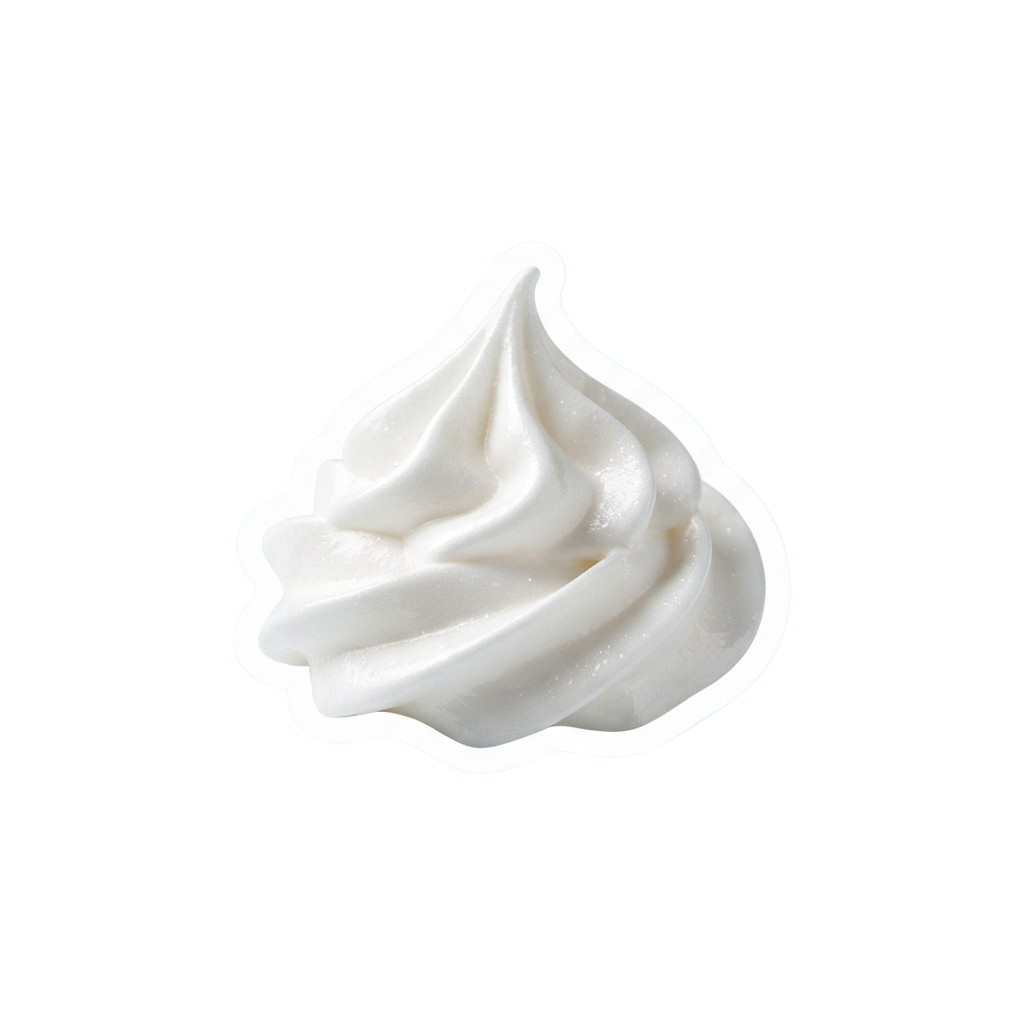 A close-up of fluffy white whipped cream with a glossy finish and slight texture.