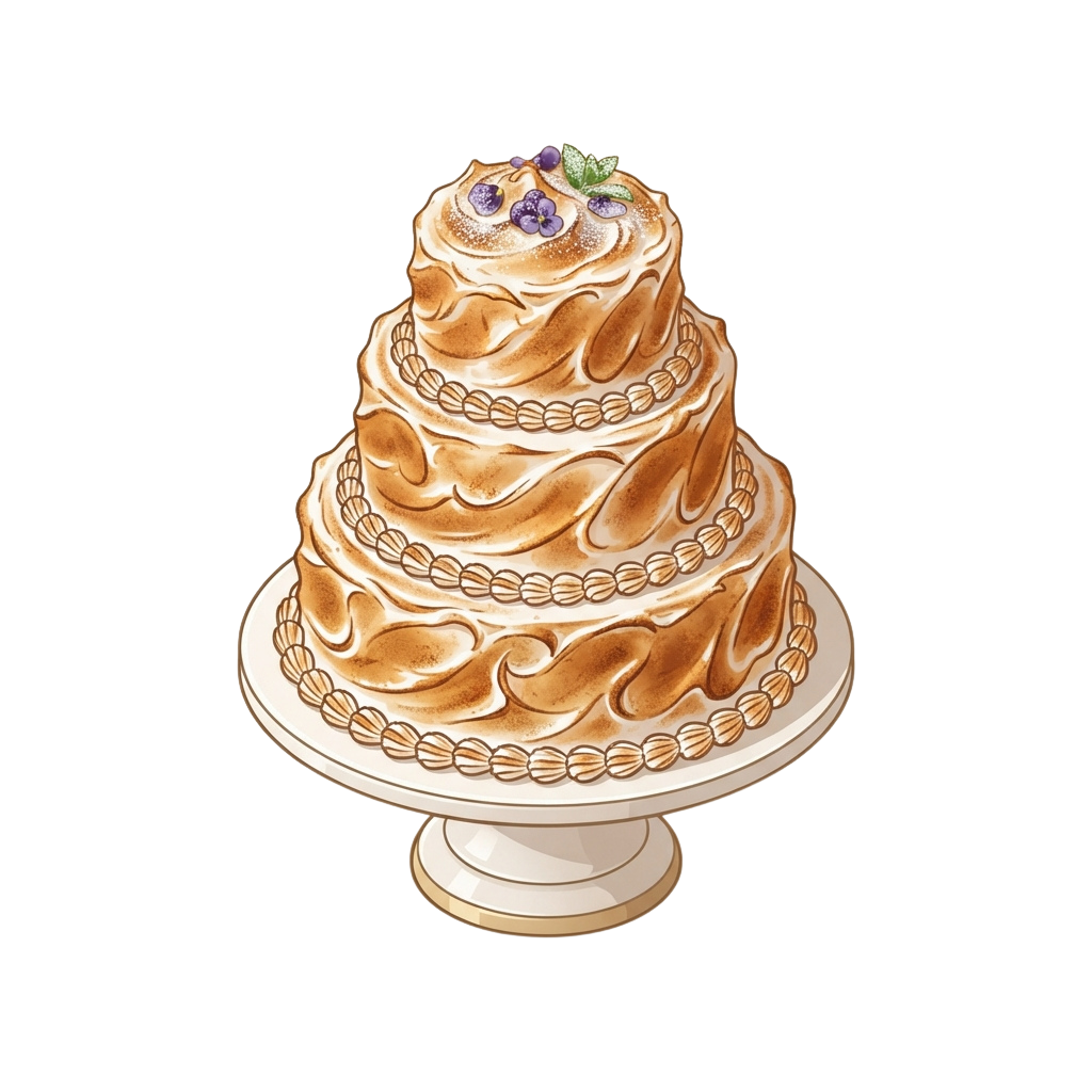 A beautifully decorated three-tiered wedding cake with smooth frosting and floral embellishments on top.