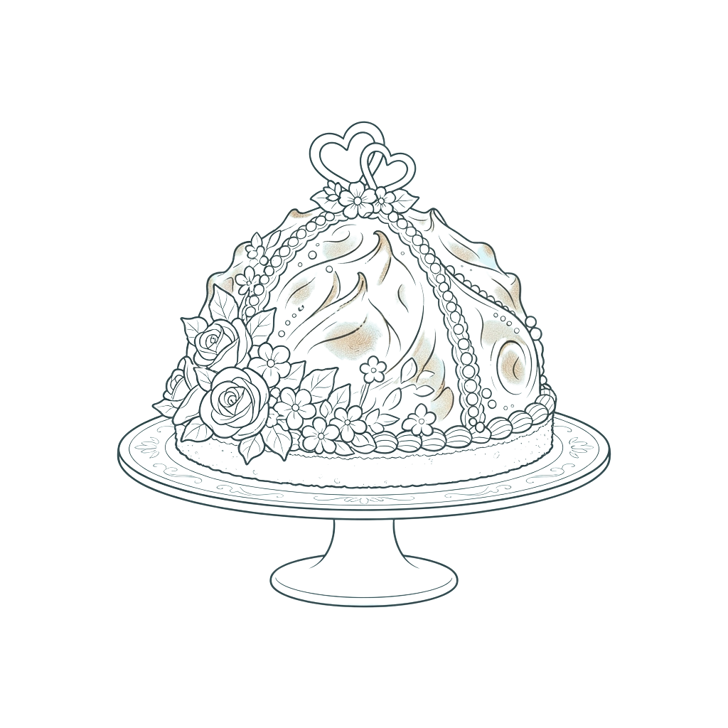 Intricate wedding cake stand with lace-like designs and floral embellishments on a black background