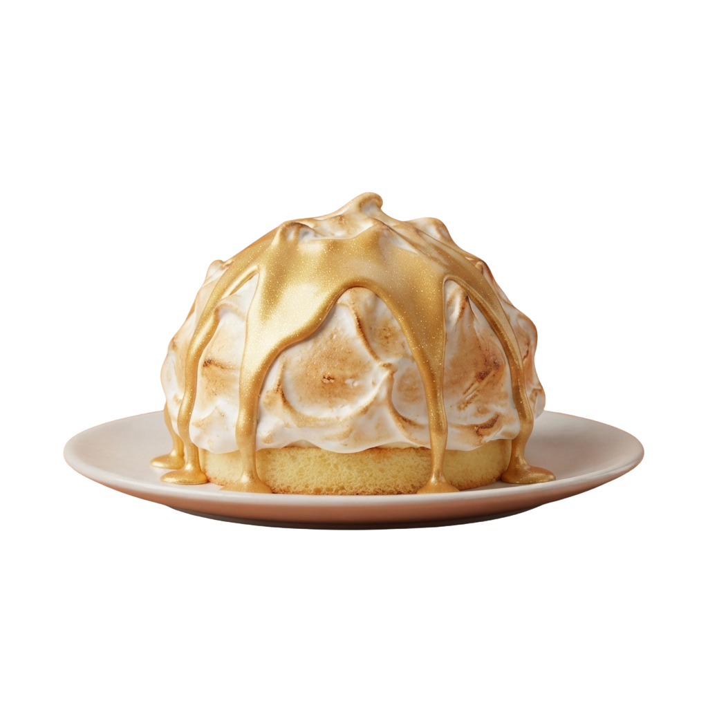 A dessert plate featuring a caramel-covered cake with white frosting dripping down the sides