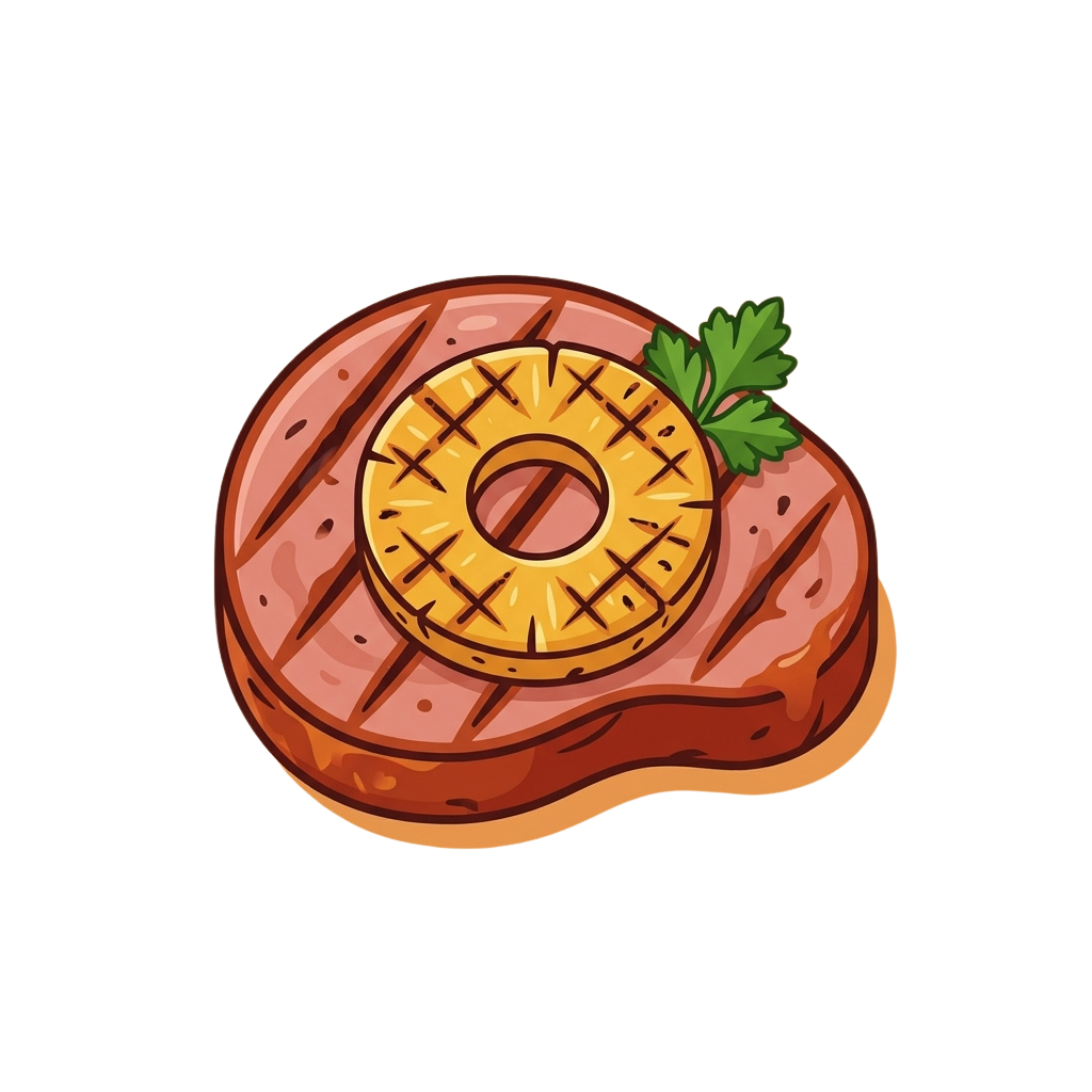 Illustration of a grilled pineapple ring topped with a sprig of parsley