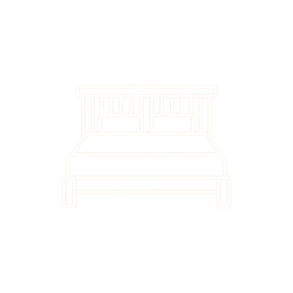 White outline of a bed with headboard and two pillows on a black background