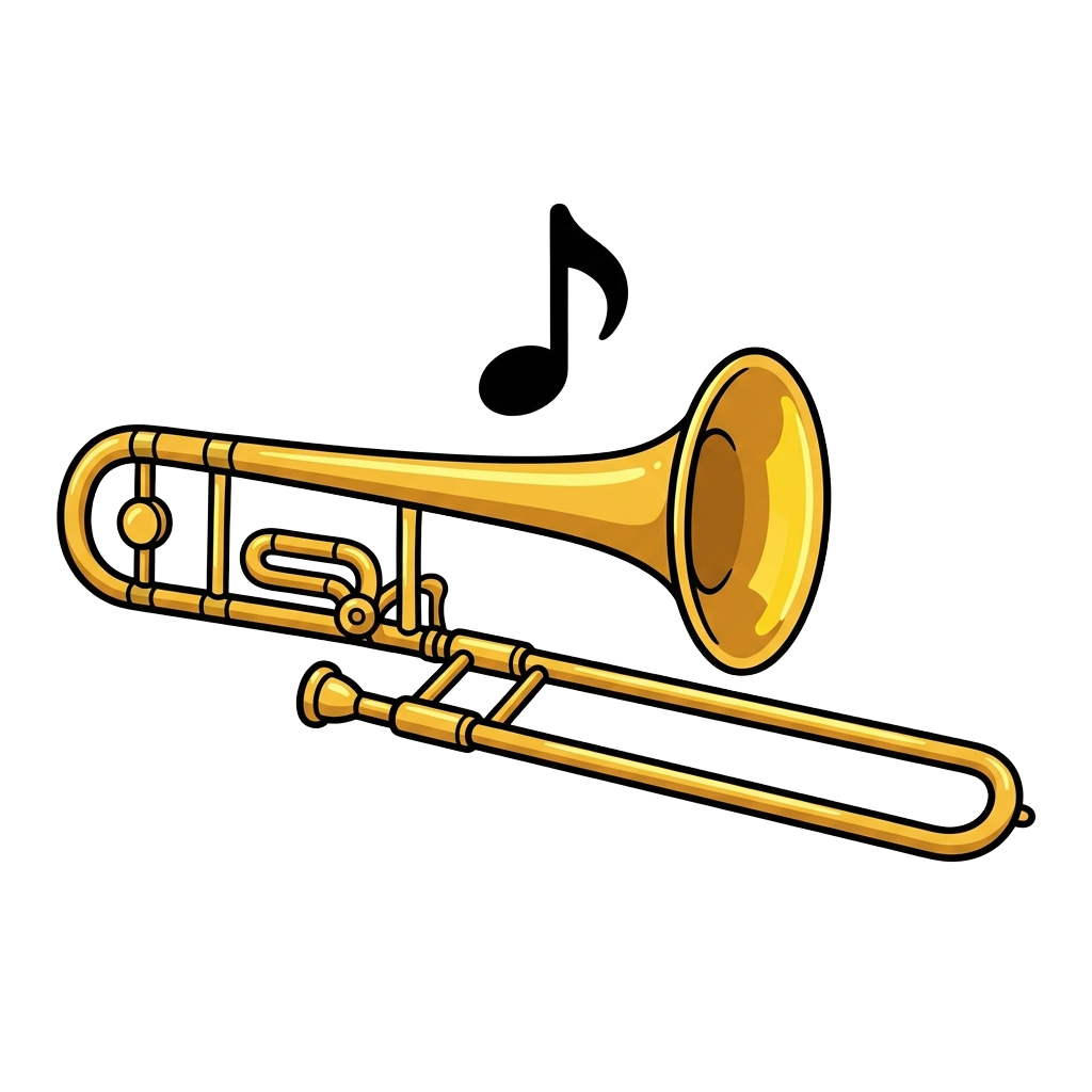 Illustration of a shiny gold trombone on a black background