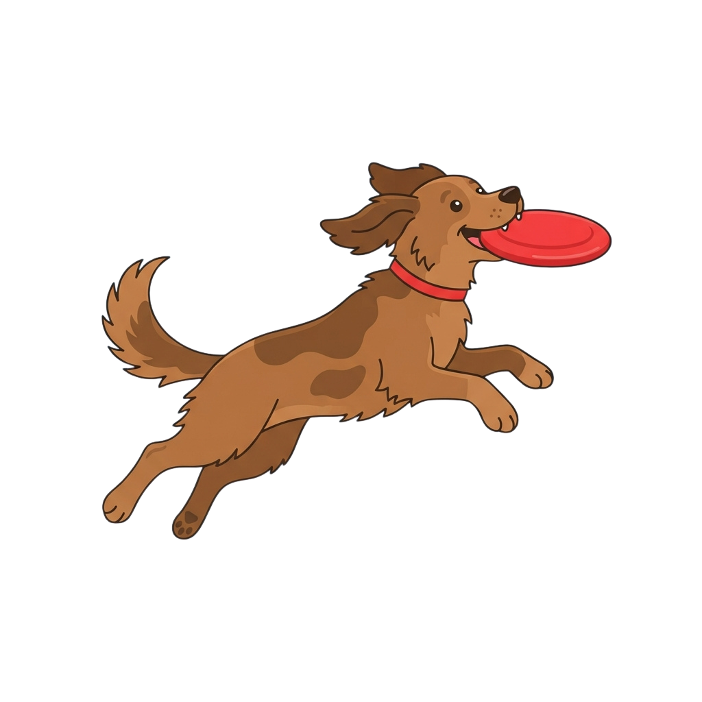 A brown dog jumping in the air with a red frisbee in its mouth