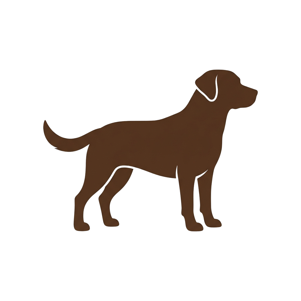 A brown dog silhouette standing on all fours against a black background
