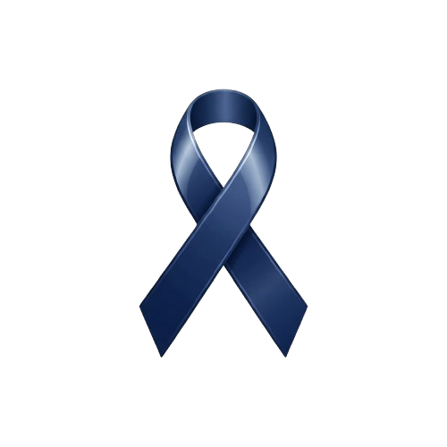 Solid blue awareness ribbon against a black background