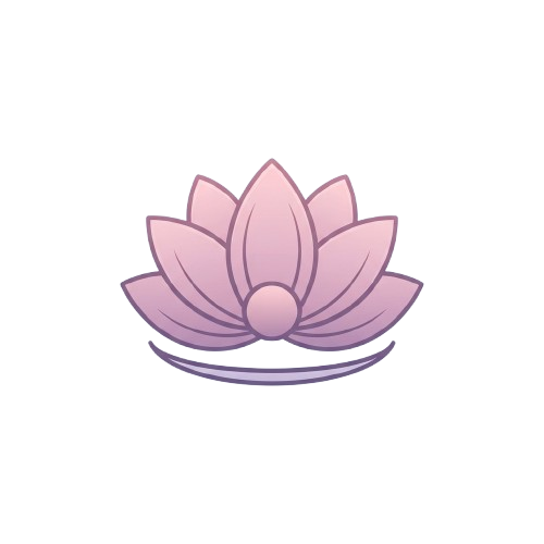 A stylized, light pink lotus flower icon with smooth petals and a dark center on a black background