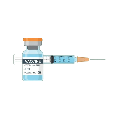 Illustration of a COVID-19 mRNA vaccine vial and syringe with 0.5 mL dose markings