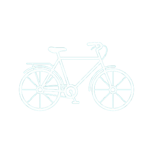 White line drawing of a classic bicycle with a basket on black background