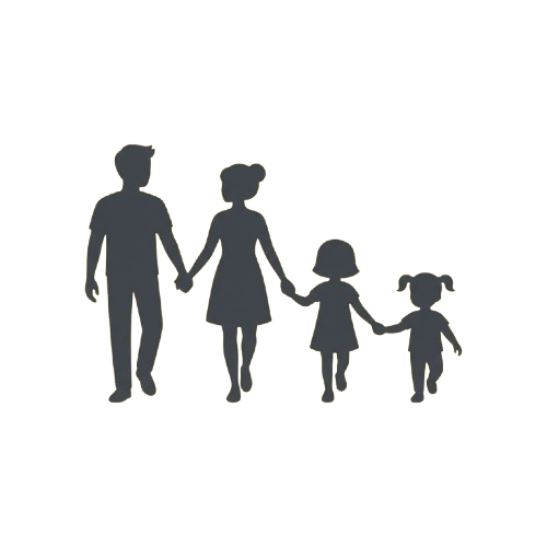 Four silhouettes of a family holding hands walking together