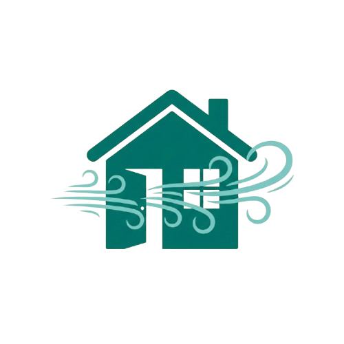 A stylized house icon with water droplets flowing from the bottom right corner.