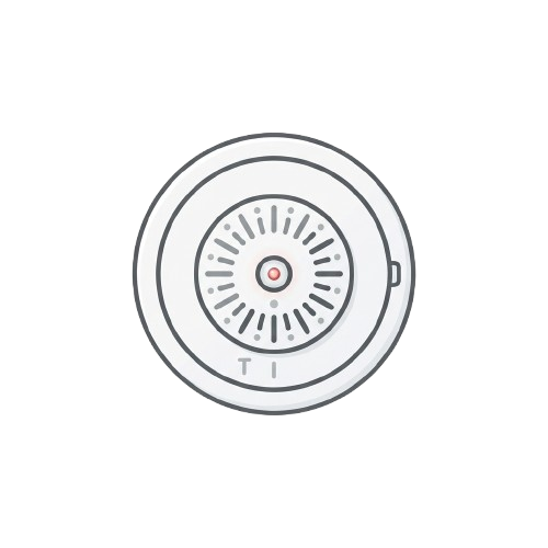 White circular thermostat with a central dial and temperature markings