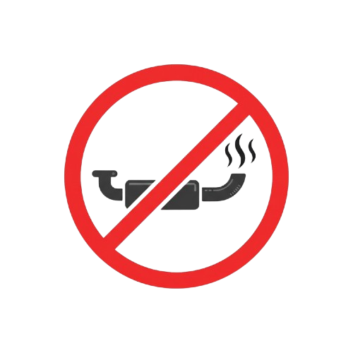 Red prohibition symbol with a smoking pipe and smoke illustration crossed out