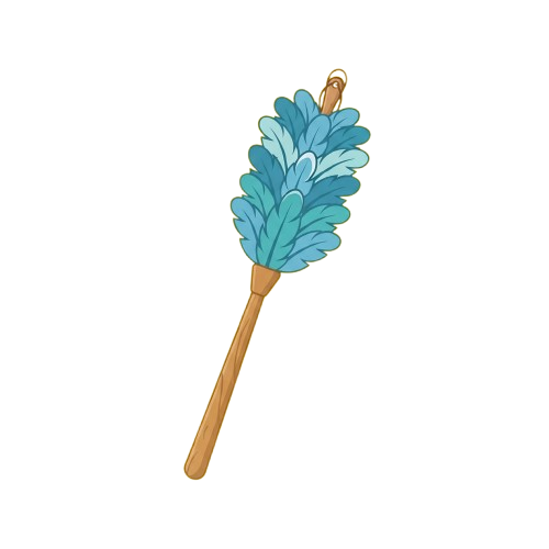 Illustration of a toothbrush with blue bristles and a wooden handle