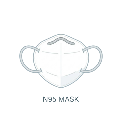 White N95 mask with two loops on the top sides against a black background