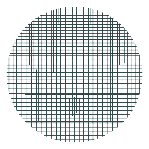A circular metal mesh with a detailed geometric lattice pattern.