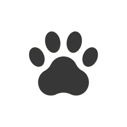 A gray silhouette of a dog paw print on a black background