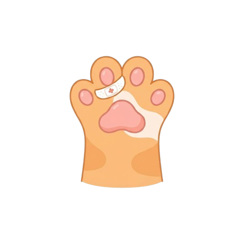Illustration of a cartoon dog paw with a small white bandage on one pad