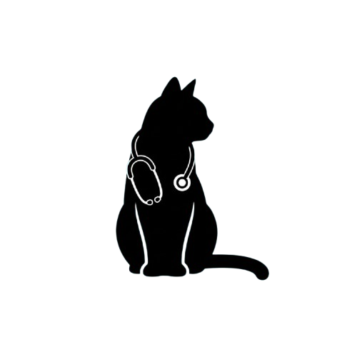 A black silhouette of a cat sitting and wearing headphones.