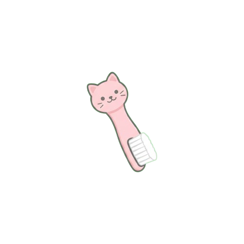 A pink cat-shaped hairbrush with a white bristle end on a black background