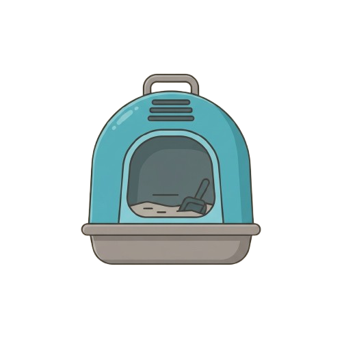 Illustration of a blue pet carrier with a dog lying down inside