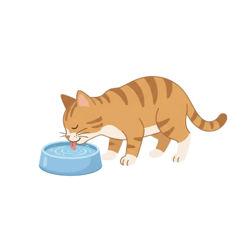 A tabby cat with orange and white stripes drinking water from a blue bowl
